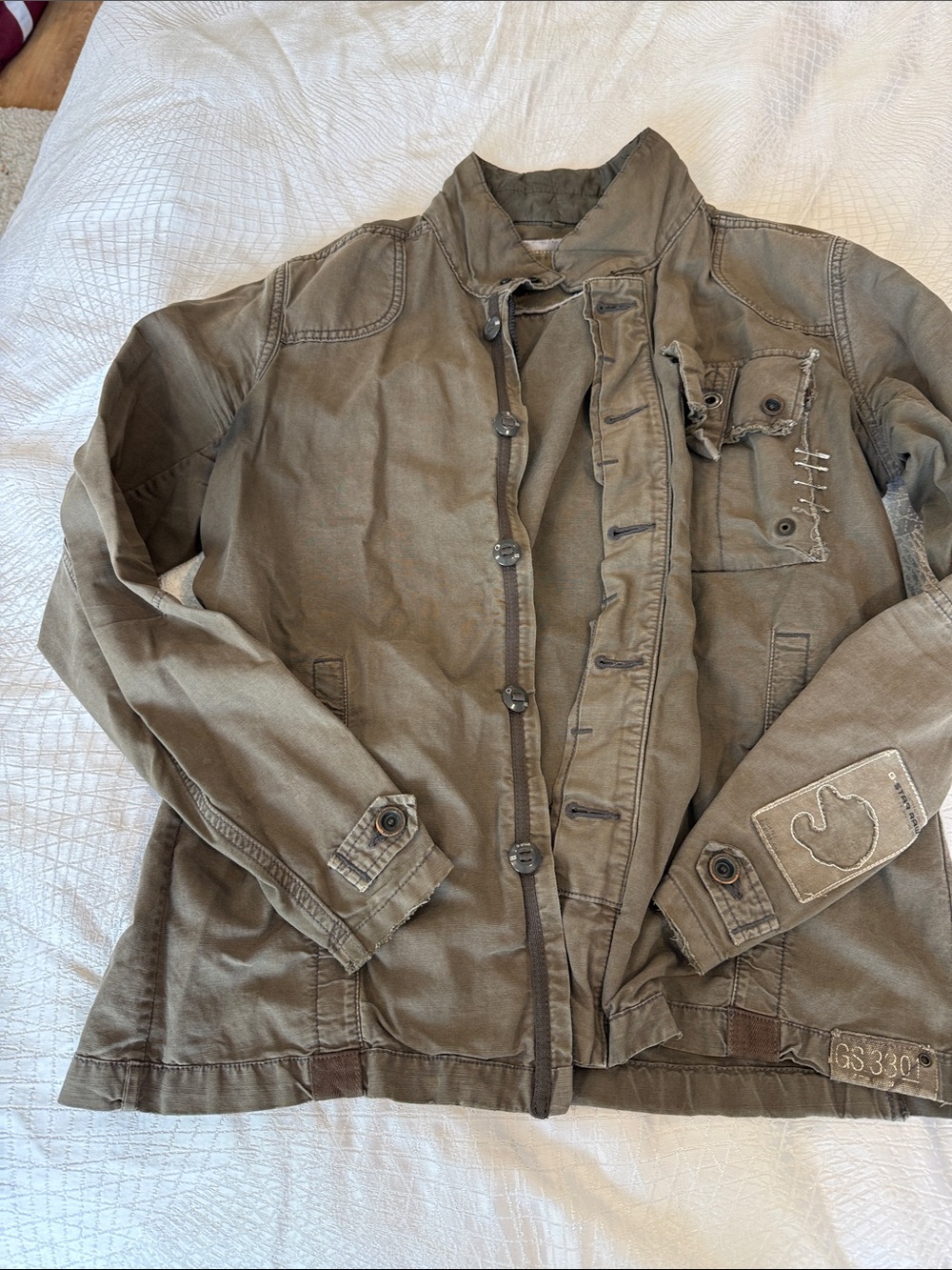 G-star Distressed Military-Style Field Jacket – Olive Green